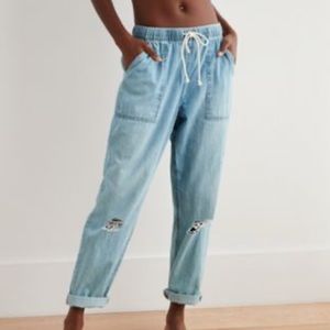 Aerie Chambray Distressed Drawstring Pant